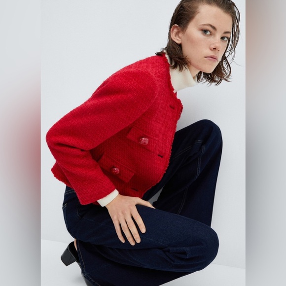 Mango TWEED JACKET WITH POCKETS - Size 3XL - Red - Picture 5 of 12